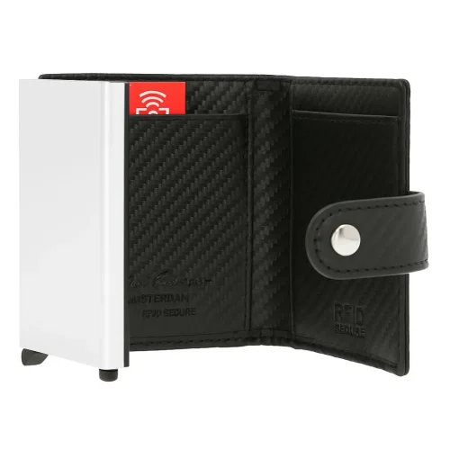 Portfel męski Peterson PTN W882-CF RFID czarny – wnętrze z aluminiowym podajnikiem kart / Peterson PTN W882-CF RFID men’s wallet black – interior with aluminum card feeder